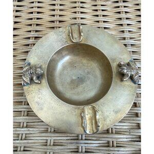 Vintage MCM Solid Brass Ash Tray With Small Frogs/Toads on the edge